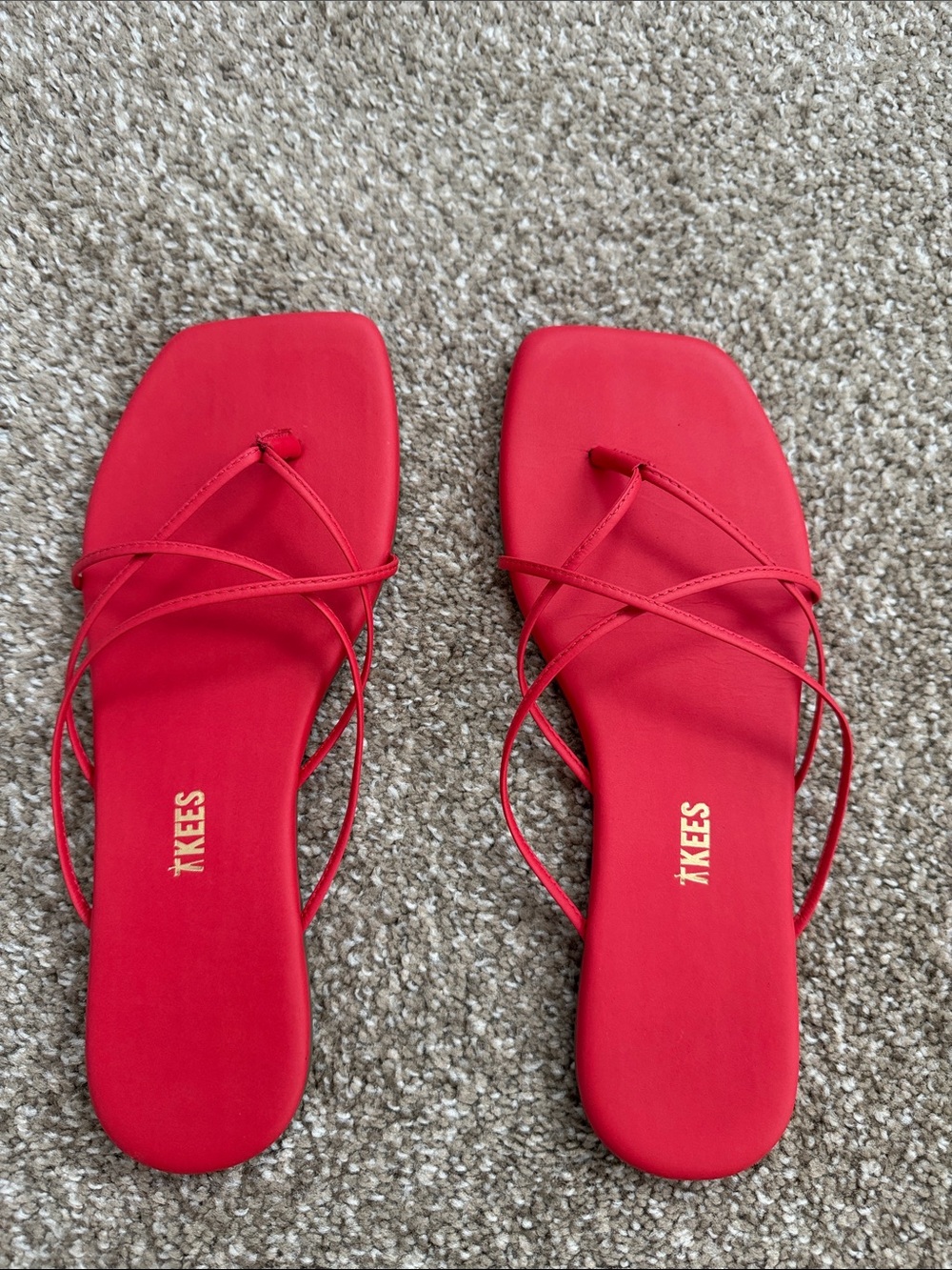 TKEES Bright Red Thin-Strap Square-Toe Sandals